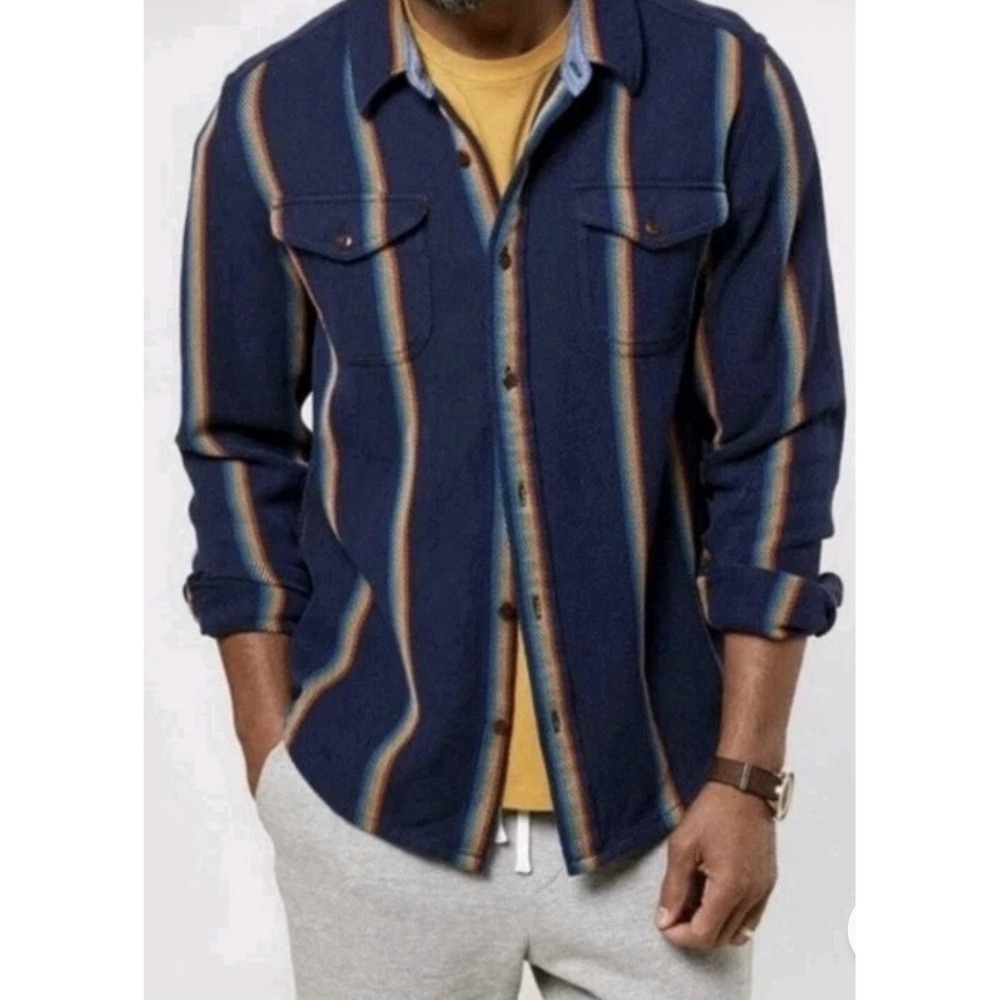 Outerknown Blanket Shirt Rainbow Stripe Button Up Sz Med Boho, Retro, Surf